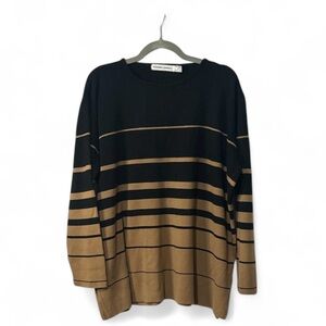 Karen Lessly Black and Tan Striped Sweater